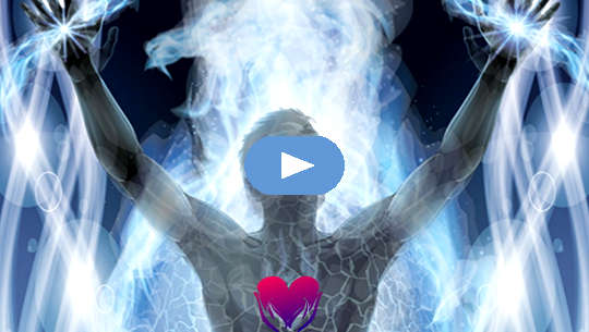 Love First: Broadcasting Love Into the World male figure with hands upraised with light pouring forth and radiant heart on chest